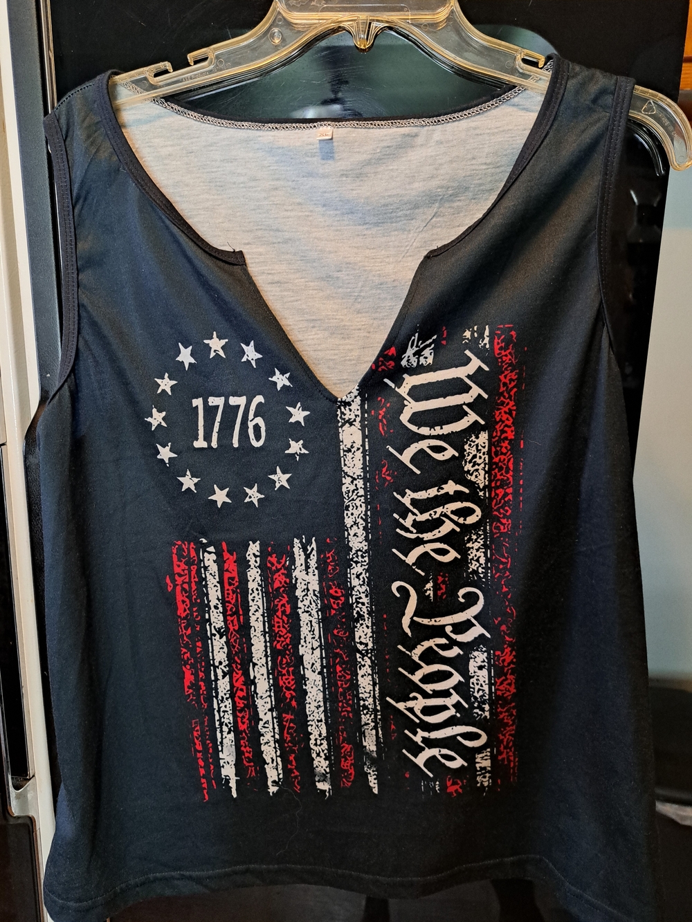 Source Unknown Black Tank Top with Red & White 'We the People' Graphic